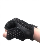 Рукавички без пальців, тактичні рукавички без пальців зі шкіри+сiтка (пара), колір чорний - зображення 3