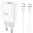Адаптер мережевий HOCO Type-C to Type-C cable rapido charger set C80A |1USB/1Type-C, QC/PD, 20W, 3A| білий