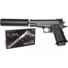 Страйкбольный пистолет G10A (COLT 1911 PD mini Black) с пульками и глушителем - изображение 5