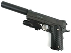Страйкбольный спринговый пистолет Galaxy Colt 1911PD с глушителем и лазерным прицелом на пульках BB 6 мм металлический - изображение 6