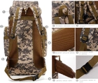 Військовий тактичний рюкзак Abrams, водонепроникний камуфляжний рюкзак піксель великої ємності 70 л для кемпінгу, туризму, подорожей (Б70-005) - зображення 5