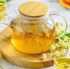 Стеклянный заварочный чайник 1 л (заварник) с бамбуковой крышкой для чая