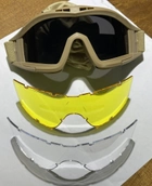 Тактичні окуляри маска з змінними фільтрами(3шт) панорамні з вентиляцією. Колір пісок (койот) - зображення 2