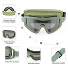Тактичні окуляри-маска з 3 змінними лінзами та чохлом / Захисні окуляри з полікарбонату, колір зелений - зображення 6