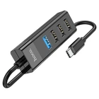 USB хаб расширитель с входом Type-C HUB адаптер HOCO HB25 Easy mix 4-in-1 converter (USB3.0+3*USB2.0). Black