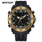 Часы Sanda нержавеющая сталь 50 м чёрные золотые (547786)