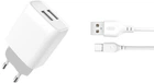 Сетевое зарядное устройство XO L57 2.4A/2USB MicroUSB Cable White