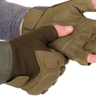 Щільні тактичні армійські рукавички з відкритими пальцями на липучці для риболовлі полювання PRO TACTICAL оливкові АН8811 розмір М - зображення 3