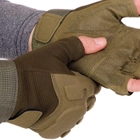 Плотные тактические перчатки армейские с открытыми пальцами на липучке для рыбалки охоты PRO TACTICAL оливковые АН8811 размер L - изображение 3