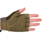 Плотные тактические перчатки армейские с открытыми пальцами на липучке для рыбалки охоты PRO TACTICAL оливковые АН8811 размер L - изображение 5