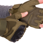 Захисні тактичні військові рукавички без пальців із захисними кісточками для полювання PRO TACTICAL оливкові АН8805 розмір М - зображення 3