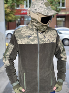 Кофта флисовая мужская военная тактическая с липучками под шевроны ВСУ (ЗСУ) Пиксель 8035 56 размер черная (SKU_4403145) - изображение 9