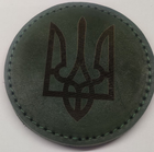 Військовий тактичний шкіряний шеврон "Тризуб Герб України" зелений - зображення 1
