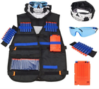 Комплект для игр с оружием Nerf и аналогами: тактический жилет, защитные очки, магазин на 6 стрел, тканевая маска и напульсник