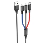 Кабель USB HOCO X76 3in1, USB - Lightning + MicroUSB + Type-C, 2А, 1m, черный, красный, синий
