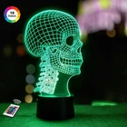 3D ночник "Череп 7" (УВЕЛИЧЕННОЕ ИЗОБРАЖЕНИЕ) подарочная упаковка + 16 цветов + пульт ДУ + сетевой адаптер&nbsp;+ батарейки (3ААА) &nbsp;3DTOYSLAMP