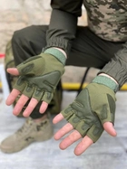 Военные тактические перчатки без пальцев c кастетом оливковый L - изображение 2