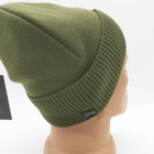 Утеплена в'язана зимова шапка на флісі з відворотом, Олива - зображення 4
