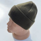 Утеплена в'язана зимова шапка на флісі з відворотом, Олива - зображення 6