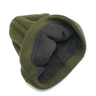 Утеплена в'язана зимова шапка на флісі з відворотом, Олива - зображення 9