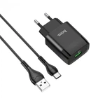 Мережевий зарядний пристрій з кабелем Hoco C72Q QC3.0 (1USB/2A) USB-type-C чорний