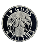 Шеврон на липучке I love guns & titties круг 8см белый (12061)