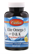 Біодобавка Carlson Labs Омега-3 з вітамінами D та K (Elite Omega-3 D&K) 60 капсул зі смаком лимона CAR17510