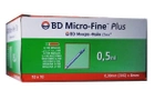 Шприц ін'єкційний інсуліновий одноразовий стерильний BD Micro-Fine Plus U-100 0,5мл з голкою 30G 0,30х8 мм 10 шт. - зображення 1