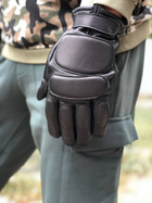 Тактичні шкіряні зимові рукавички на флісовій підкладці GlovesUA мод.312-б Чорний 9 - зображення 8