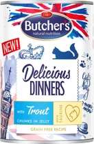 Mokra karma dla kotów Butcher's Delicious Dinners kawałki z pstrągiem w galaretce 400 g (5011792007301) - obraz 1
