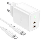 Сетевое зарядное устройство BOROFONE BN9 2Type-C, QC/PD, 35W, 3A адаптер с Lightning кабелем