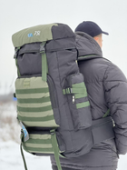 Универсальный рюкзак тактический 75 литров, военный водоотталкивающий рюкзак из плотной тактической ткани черный олива - изображение 2