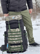 Универсальный рюкзак тактический 75 литров, военный водоотталкивающий рюкзак из плотной тактической ткани черный с пикселем - изображение 2