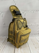 Тактическая мужская однолямочная нагрудная сумка через плечо коричневая - изображение 3