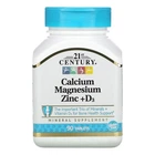 Кальций, Магний, Цинк + Д3 21st Century, Calcium Magnesium Zinc + D3 90 таблеток