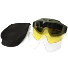 Тактическая защитная маска для глаз, защитные очки 3 сменных линзи и чехол Army Green - изображение 3