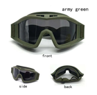 Тактична маска захисна для очей Army Green 3 змінних лінзи та захисний чохол окуляри захисні від високих температур та порохових газів - зображення 7