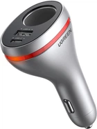 Автомобильное зарядное устройство Ugreen CD204 Car Charger 2 x USB Ports Single Extension Socket QC + PD 20 Вт Серебряное (UGR-60712)