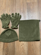 Комплект 3в1: Шапка, баф, рукавички на флісі армійські Олива - зображення 1
