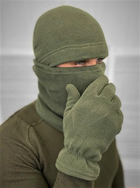 Комплект 3в1: Шапка, баф, рукавички на флісі армійські Олива - зображення 3
