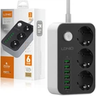Мережевий фільтр подовжувач 3 розетки з 6 USB 2м із захистом із заземленням Ldnio 2500W 10A Чорний (SE3631)