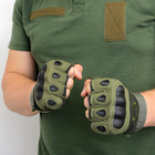 Чоловічі рукавиці без пальців тактичні, рукавиці тактичні олива стрілецькі, Тактичні рукавички для самооборони Олива (L) - зображення 5