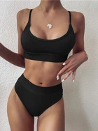 Купальник No Brand раздельный Casual трикотажный с топом и завышенной талией черный S
