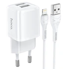 Адаптер сетевой Hoco Lightning Cable Briar dual port charger set N8 |2USB, 2.4A| (Safety Certified) белый