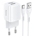 Мережевий зарядний пристрій HOCO Type-C Cable Briar dual port charger set N8 | 2USB, 5V / 2.4A | (Safety Certified)