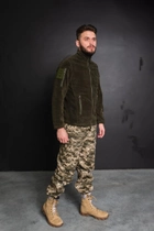 Кофта флисовая мужская военная тактическая с липучками под шевроны ВСУ (ЗСУ) Турция XXL 7345 хаки - изображение 3