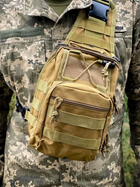 Тактическая сумка нагрудная, сумка через плечо с 1 лямкой Койот - изображение 3