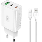 Сетевое зарядное устройство XO L101 PD+QC3.0 1USB/2Type-C 20W с кабелем MicroUSB Белый
