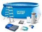 Надувной семейный бассейн Intex 26168 + картриджный насос 3 785 л/ч лестница,тент,подстилка 457х122 см