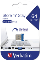 Verbatim Store \'n\' Stay Nano 64GB USB 3.0 Blue (98711) - зображення 5